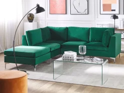 Beliani 4-Istuttava Kulmasohva Ja Rahi Sametti Oikeak. Vihrea Evja Hot