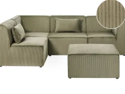 Beliani 4-Istuttava Kulmasohva Ja Rahi Vakosametti Oikeak. Tummanvihrea Lemvig Sale