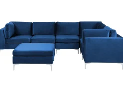 Beliani 6-Istuttava Kulmasohva Ja Rahi Sametti Vasenk. Laivastonsininen Evja Shop