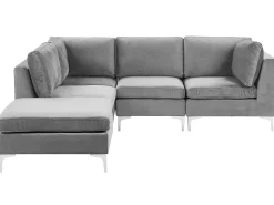 Beliani 4-Istuttava Kulmasohva Ja Rahi Sametti Oikeak. Harmaa Evja Cheap