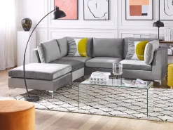 Beliani 4-Istuttava Kulmasohva Ja Rahi Sametti Oikeak. Harmaa Evja Cheap