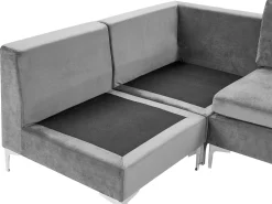 Beliani 4-Istuttava Kulmasohva Ja Rahi Sametti Oikeak. Harmaa Evja Cheap