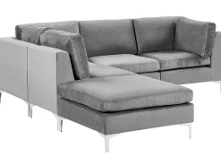 Beliani 4-Istuttava Kulmasohva Ja Rahi Sametti Oikeak. Harmaa Evja Cheap