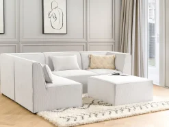 Beliani 4-Istuttava Kulmasohva Ja Rahi Vakosametti Oikeak. Luonnonvalkoinen Lemvig Clearance