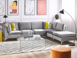 Beliani 5-Istuttava Kulmasohva Ja Rahi Sametti Vasenk. Harmaa Evja Fashion