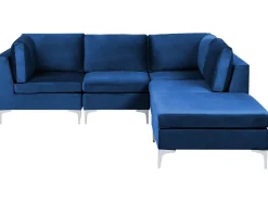 Beliani 4-Istuttava Kulmasohva Ja Rahi Sametti Vasenk. Laivastonsininen Evja Cheap
