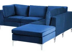 Beliani 4-Istuttava Kulmasohva Ja Rahi Sametti Vasenk. Laivastonsininen Evja Cheap