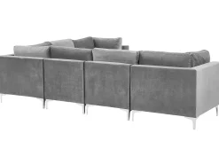 Beliani 6-Istuttava Kulmasohva Ja Rahi Sametti Vasenk. Harmaa Evja Hot