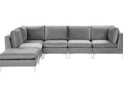 Beliani 5-Istuttava Kulmasohva Ja Rahi Sametti Oikeak. Harmaa Evja Store