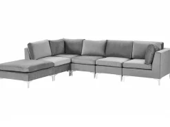 Beliani 5-Istuttava Kulmasohva Ja Rahi Sametti Oikeak. Harmaa Evja Store