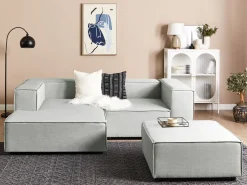 Beliani 2-Istuttava Kulmasohva Ja Rahi Pellava Oikeak. Vaaleanharmaa Aprica Store