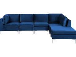 Beliani 5-Istuttava Kulmasohva Ja Rahi Sametti Vasenk. Laivastonsininen Evja Outlet