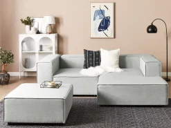 Beliani 2-Istuttava Kulmasohva Ja Rahi Pellava Vasenk. Vaaleanharmaa Aprica Flash Sale