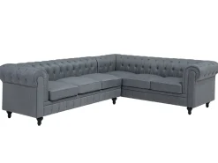 Beliani 6-Istuttava Kulmasohva Kangas Vasenk. Vaaleanharmaa Chesterfield Hot