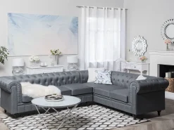 Beliani 6-Istuttava Kulmasohva Kangas Vasenk. Vaaleanharmaa Chesterfield Hot