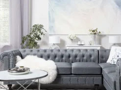 Beliani 6-Istuttava Kulmasohva Kangas Vasenk. Vaaleanharmaa Chesterfield Hot