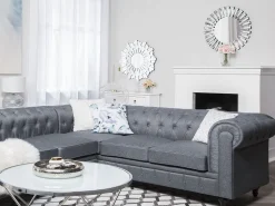 Beliani 6-Istuttava Kulmasohva Kangas Vasenk. Vaaleanharmaa Chesterfield Hot