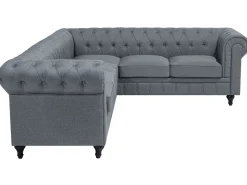 Beliani 6-Istuttava Kulmasohva Kangas Vasenk. Vaaleanharmaa Chesterfield Hot