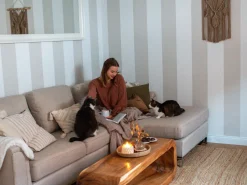 Beliani 4-Istuttava Kulmasohva Kangas Oikeak. Beige Oslo New