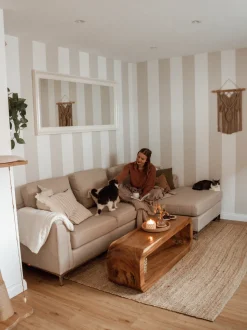 Beliani 4-Istuttava Kulmasohva Kangas Oikeak. Beige Oslo New