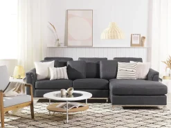 Beliani 4-Istuttava Kulmasohva Kangas Vasenk. Tummanharmaa Oslo Clearance