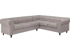 Beliani 6-Istuttava Kulmasohva Kangas Vasenk. Beige Chesterfield Online