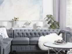 Beliani 6-Istuttava Kulmasohva Kangas Oikeak. Vaaleanharmaa Chesterfield Best