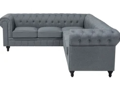 Beliani 6-Istuttava Kulmasohva Kangas Oikeak. Vaaleanharmaa Chesterfield Best