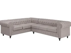 Beliani 6-Istuttava Kulmasohva Kangas Oikeak. Beige Chesterfield Hot