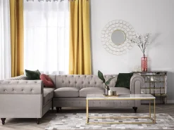 Beliani 6-Istuttava Kulmasohva Kangas Oikeak. Beige Chesterfield Hot