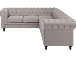 Beliani 6-Istuttava Kulmasohva Kangas Oikeak. Beige Chesterfield Hot