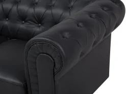 Beliani 6-Istuttava Kulmasohva Keinonahka Oikeak. Musta Chesterfield Sale