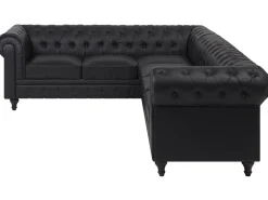 Beliani 6-Istuttava Kulmasohva Keinonahka Oikeak. Musta Chesterfield Sale