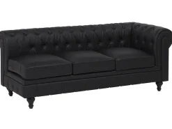 Beliani 6-Istuttava Kulmasohva Keinonahka Oikeak. Musta Chesterfield Sale