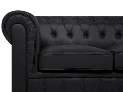 Beliani 6-Istuttava Kulmasohva Keinonahka Oikeak. Musta Chesterfield Sale