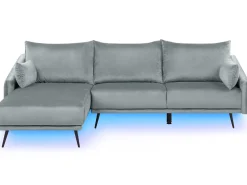 Beliani 3-Istuttava Kulmasohva Led-Valoilla Sametti Oikeak. Harmaa Varde Sale