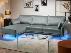 Beliani 3-Istuttava Kulmasohva Led-Valoilla Sametti Oikeak. Harmaa Varde Sale