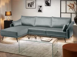 Beliani 3-Istuttava Kulmasohva Led-Valoilla Sametti Oikeak. Harmaa Varde Sale