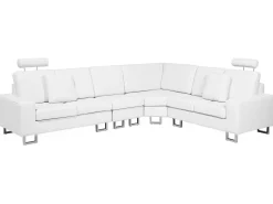 Beliani 6-Istuttava Kulmasohva Nahka Vasenk. Valkoinen Stockholm Cheap