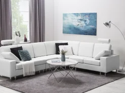 Beliani 6-Istuttava Kulmasohva Nahka Vasenk. Valkoinen Stockholm Cheap