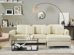 Beliani 4-Istuttava Kulmasohva Nahka Vasenk. Kermanvalkoinen Oslo New