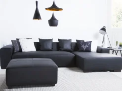 Beliani 3-Istuttava Kulmasohva Nahka Vasenk. Musta Lungo Best Sale