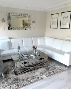 Beliani 6-Istuttava Kulmasohva Nahka Oikeak. Valkoinen Stockholm Outlet