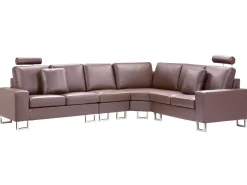 Beliani 6-Istuttava Kulmasohva Nahka Vasenk. Ruskea Stockholm Clearance