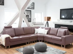 Beliani 6-Istuttava Kulmasohva Nahka Vasenk. Ruskea Stockholm Clearance