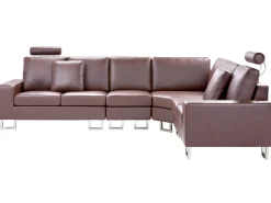 Beliani 6-Istuttava Kulmasohva Nahka Vasenk. Ruskea Stockholm Clearance