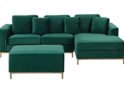 Beliani 4-Istuttava Kulmasohva Rahilla Sametti Vasenk. Tummanvihrea Oslo Hot