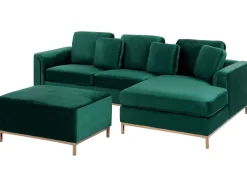 Beliani 4-Istuttava Kulmasohva Rahilla Sametti Vasenk. Tummanvihrea Oslo Hot