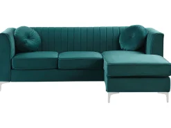 Beliani 3-Istuttava Kulmasohva Sametti Vasenk. Smaragdinvihrea Timra Discount