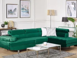 Beliani 5-Istuttava Kulmasohva Sametti Vasenk. Vihrea Norrea Cheap